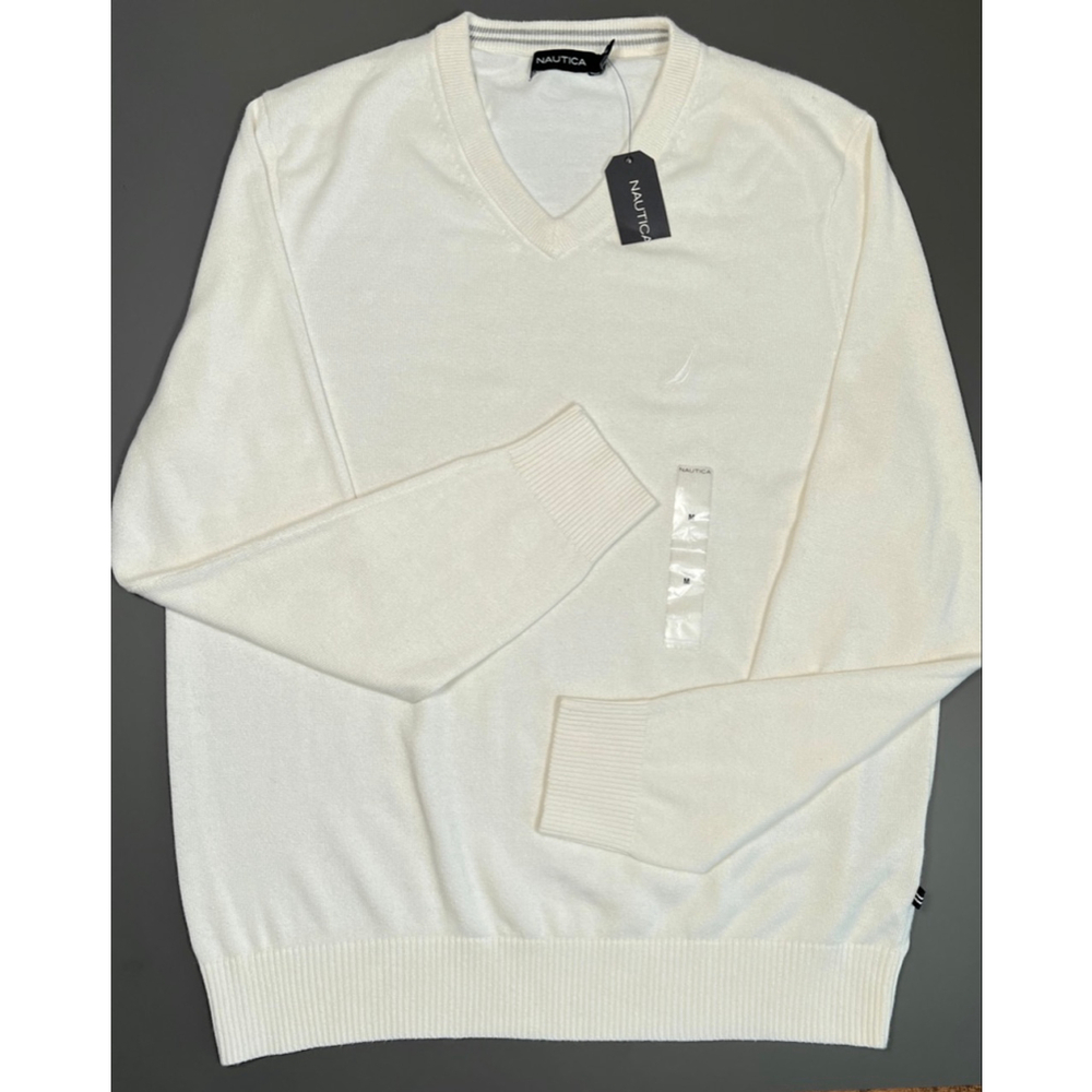 NWT Nautica Cream White V-Neck Sweater Size M